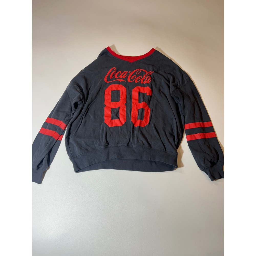 Coca-Cola Sweatshirt Women's Medium Black Red Graphic 86 Varsity Stripe